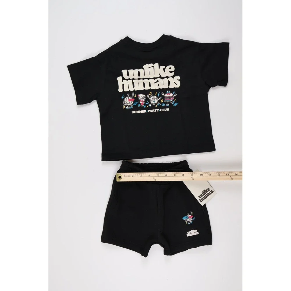 Unlike Humans 2-Piece Set Summer Party Club Black Graphic 3T NWT